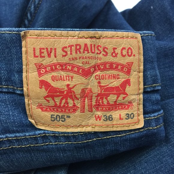 Levis 505 Mens Jeans 36x30 Regular Fit Straight Leg Medium Wash Blue Denim - Picture 8 of 12